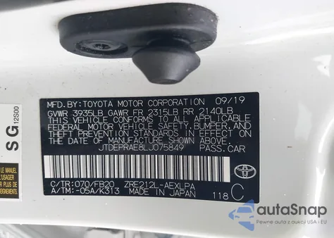 2020 Toyota Corolla Le from USA, damaged, VIN JTDEPRAE8LJ075849